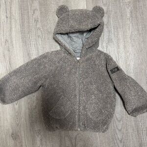 Il Gufo Baby Teddy Jacket 24M Gray Bear Ears Hood Sherpa Coat Cozy